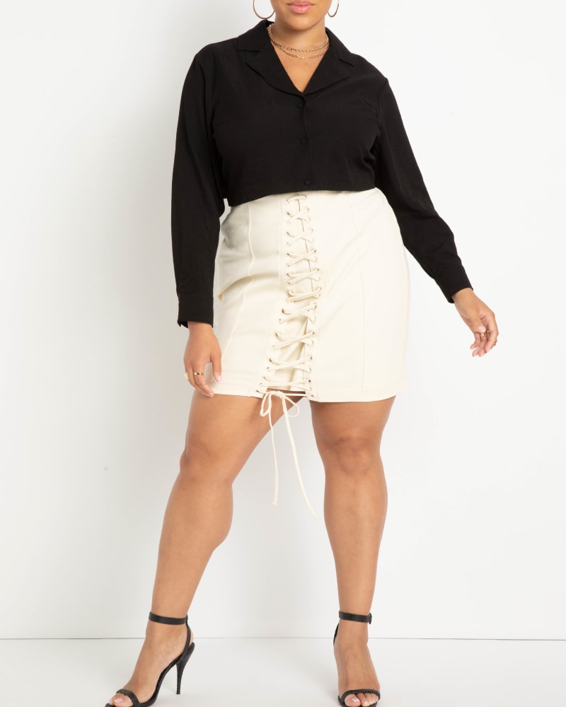 Plus Size Mickey Laceup Detail Mini Skirt Buttercream